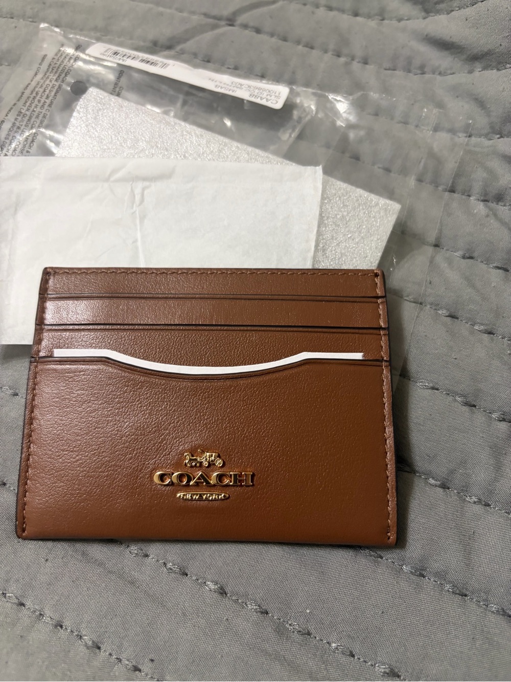 Coach Brown Leather Card Case with Gold Logo